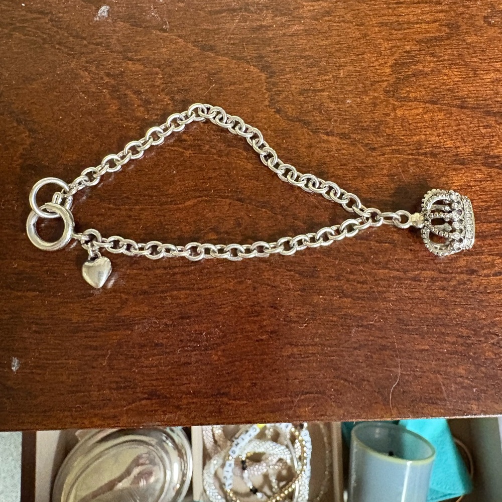 Vintage Juicy Couture Elegant Silver Crown Charm Bracelet